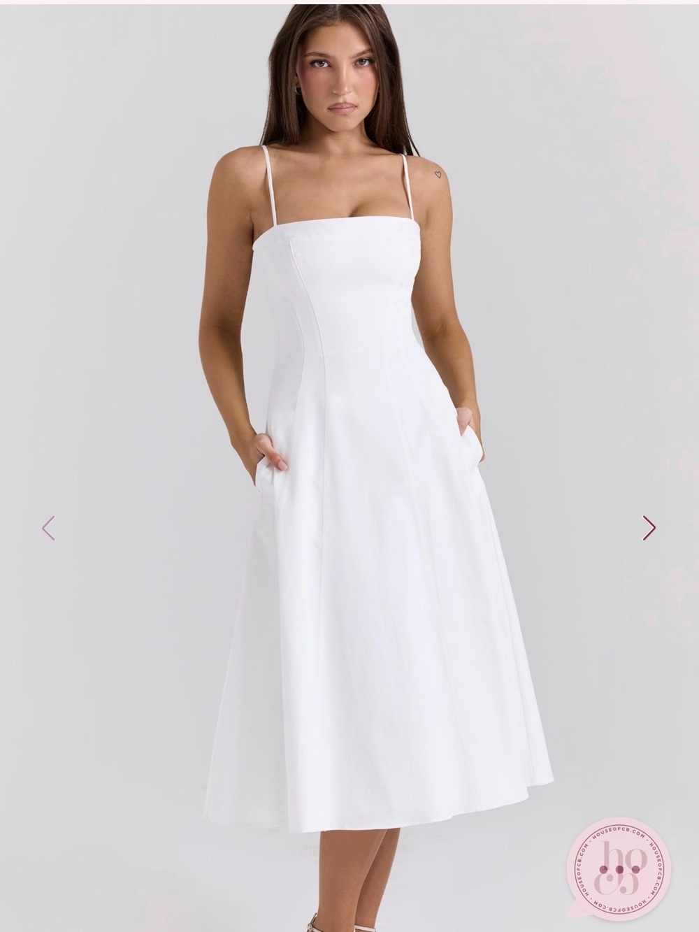 House of CB ‘Dolly’ White Stretch Cotton A-Line Midi Sundress - Picture 1 of 8